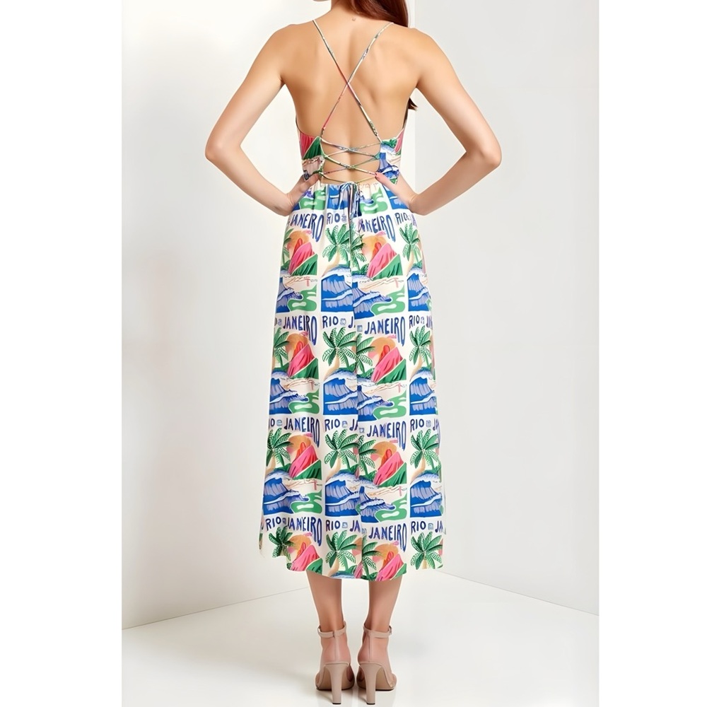 FARM RIO Carioca Posters Midi Dress, Off-White, XS - Picture 3 of 11